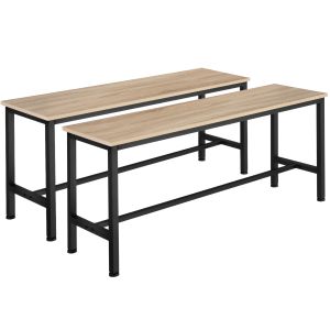 Set de 2 bancos de estilo industrial 108x325x50 cm madera clara