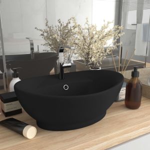 Lavabo lujoso con rebosadero cerámica negro mate 58,5x39 cm es6385