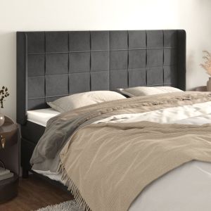 Cabecero con orejas de terciopelo gris oscuro 183x16x118/128 cm eso8132