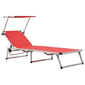 vidaXL tumbona plegable con techo aluminio y textileno roja