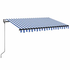 vidaXL toldo automático LED sensor de viento azul y blanco 350x250 cm