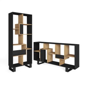Librería estantería, 67x31x174cm, negro y roble,