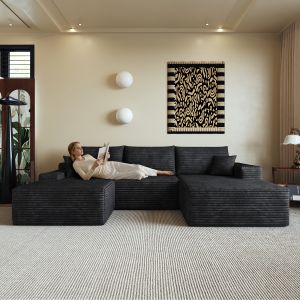 Sofá modular en l tela negra con chaise longue