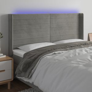 Cabecero con LED de terciopelo gris claro 203x16x118/128 cm eso9394