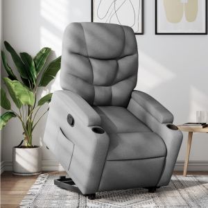 Sillón reclinable elevable de tela gris claro qweo2211