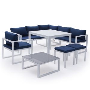 Conjunto de jardín ajustable ibiza tela azul 7 plazasaluminio blanco