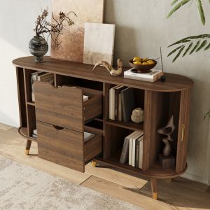 Aparador salón/recibidor 2 puertas correderas 2 cajones nogal 79,5x140x40cm