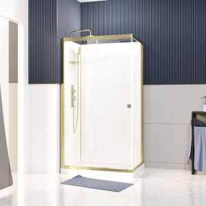 Cabina de ducha rectangular 110x80 - plato bajo - blanco y oro cepillado