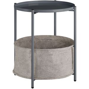 Mesa auxiliar redonda, bandeja y cesta, 45,5 x 53 cm, gris oscuro
