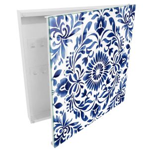 Armario para llaves 30x30x5 adorno floral, apertura derecha blanca