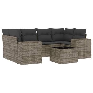vidaXL set de sofás de jardín 7 piezas con cojines ratán pe gris