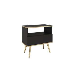 Mesita de noche - 3xe living - 54 x 39 x 59 cm - negro, patas doradas - 1 c