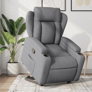 Sillón reclinable elevable de tela gris claro qweo2069