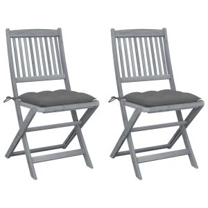 vidaXL sillas de jardín plegables 2 uds cojines madera maciza acacia