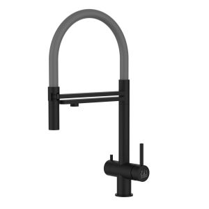 Grifo de cocina 3 vías acero inox ducha 2 chorros amovible, negro / gris
