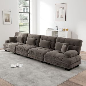 Sofá modular en l chenilla marrón 4 plazas asiento profundo flexible