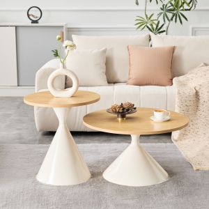 Set de 2 mesas de centro nido madera natural 40x70x70cm