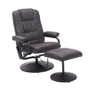 Sillón de masaje giratorio marrón con reposapiés y mando
