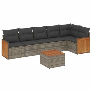 vidaXL set de sofás de jardín 7 piezas con cojines ratán pe gris