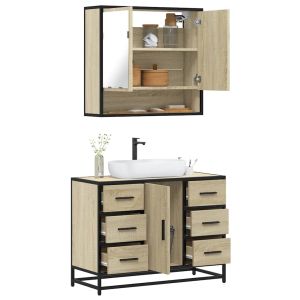 Set de muebles de baño 2 pzas madera contrachapada roble sonoma esb8537