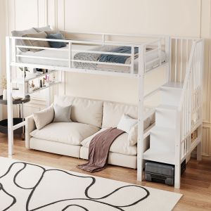 Cama alta metálica,90x200cm,blanco