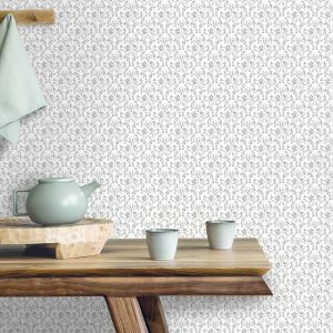 Papel pintado texturizado tnt ogee floral negro y gris