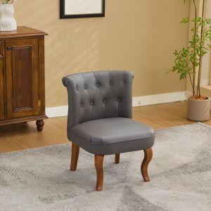 Silla de comedor cuero gris con patas de madera