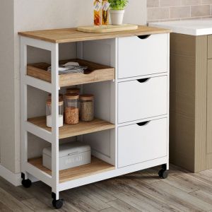 Carrito auxiliar de cocina muna - blanco haya - 76 cm