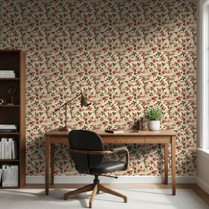 Papel floral diseño vintage flores rosa viejo fondo beige 60cm por 300cm