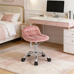Silla oficina terciopelo rosa con respaldo bajo