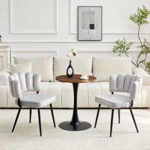 Mesa redonda 60cm con 2 sillas de terciopelo gris claro