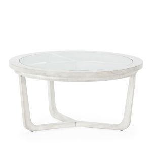 Mesa de centro 80x80x40 madera gris velado, cristal