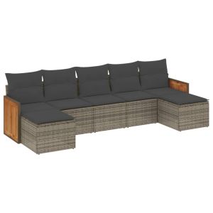vidaXL set de sofás de jardín 7 piezas con cojines ratán pe gris
