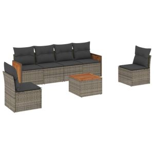 vidaXL set de sofás de jardín 7 piezas con cojines ratán pe gris