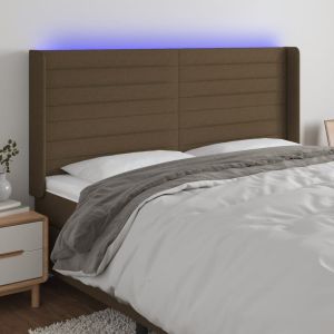 Cabecero con LED de tela marrón oscuro 203x16x118/128 cm eso7558
