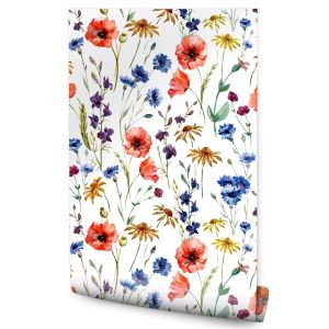 Papel Pintado Flores Silvestres Coloridas Amapolas Naturaleza 53cm x 10m