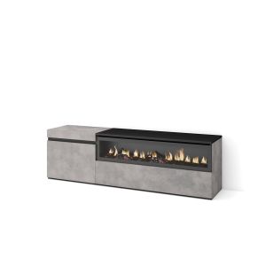 Mueble tv, 150x35x45cm, cemento, chimenea eléctrica rf2472