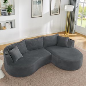 Sofá chaise longue 3 plazas tela gris con portavasos