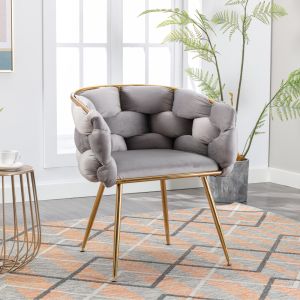 Sillón individual terciopelo gris con patas doradas