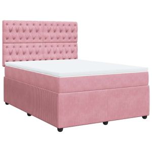 vidaXL cama box spring con colchón terciopelo rosa 140x190 cm