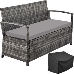 Tectake 2,banco,jardin,poliratan,resistente,almacenamiento,cojin, gris
