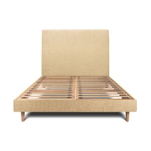 Cama de 135x190 cm con cabecero tapizado - tejido lienzo mate - amarillo