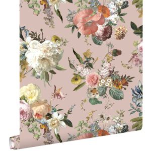 Estahome papel pintado flores vintage rosa viejo 53 cm x 10.05 m