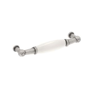 Tirador mueble en zamac y porcel 01 dist entre ejes 96mm plata lote de 25