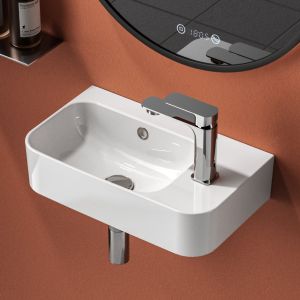 Emke lavabo mural compacto, blanco, 45x26,5x15,5 cm, derecha
