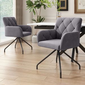 Silla de comedor de terciopelo gris oscuro con reposabrazos set de 2