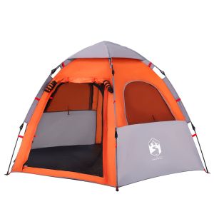 vidaXL tienda campaña cabaña 4 personas apertura rápida gris naranja