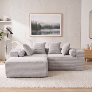 Sofá modular en l gris de 3 plazas sin herramientas con chaise longue