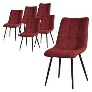 Set de 6 sillas de comedor color rojo asiento acolchado