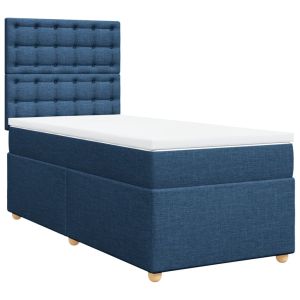 vidaXL cama box spring con colchón tela azul 90x200 cm